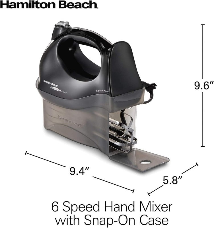 Power Deluxe 6 Speed Hand Mixer – 250W Electric Mixer with Snap On Case, 7