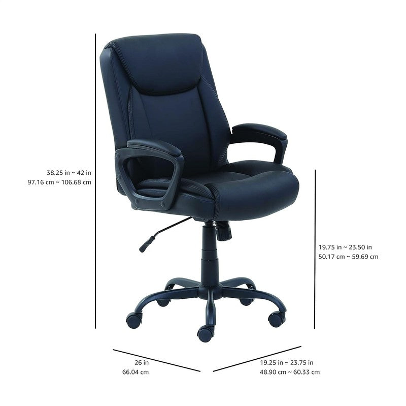Height Adjustable Mid-Back Office Chair with Armrests - Classic Black Design2