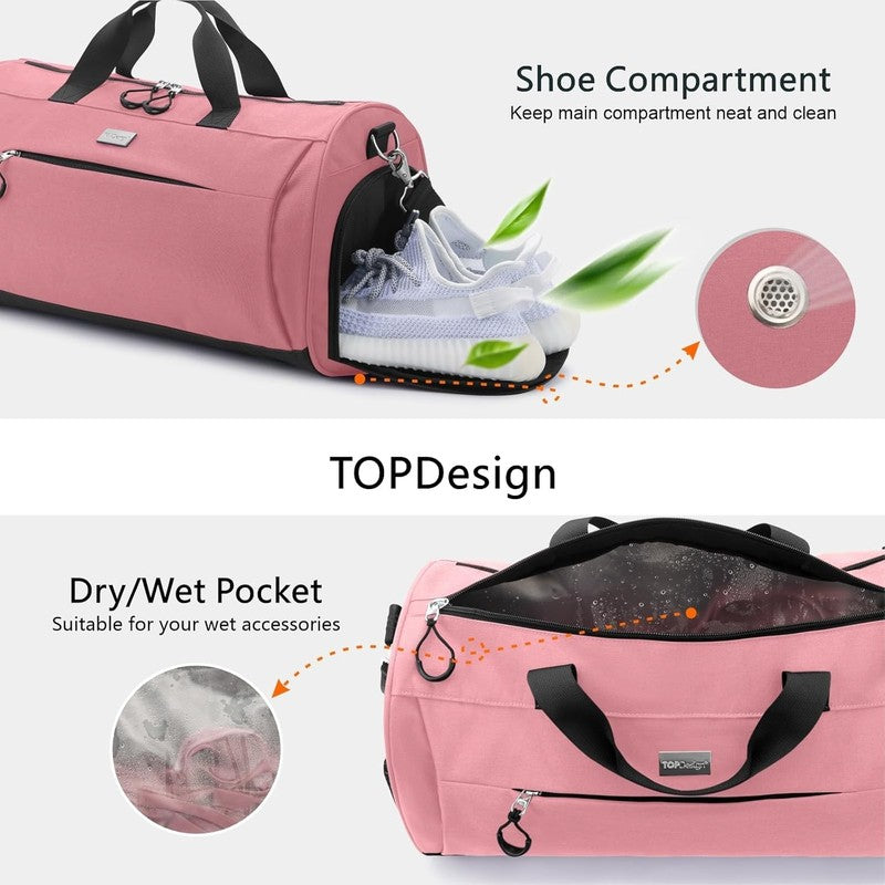 Gym Bag Unisex Duffel Shoe Compartment Wet Pocket Travel Sports Pink M5