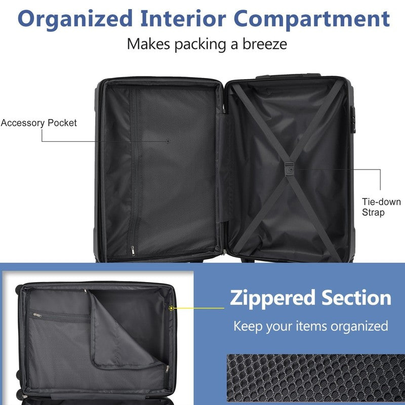 Carry on Luggage 24 Inch, ABS+PC Lightweight 65L Capacity Hardshell Suitcase wit6