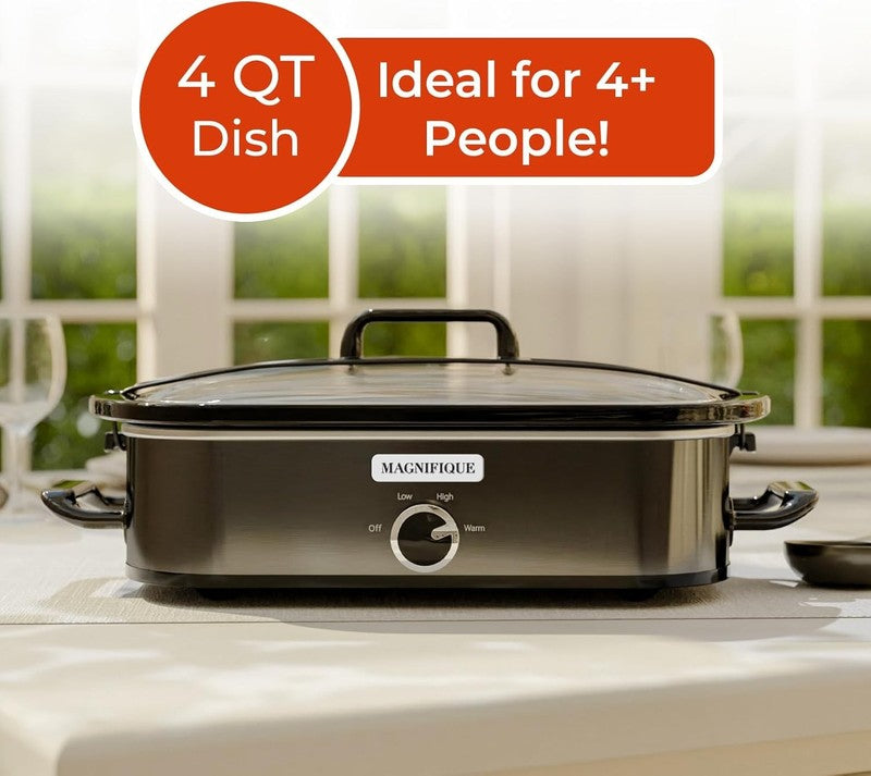 4QT Slow Cooker w/ Ceramic Nonstick Dish Temp Control Glass Lid5