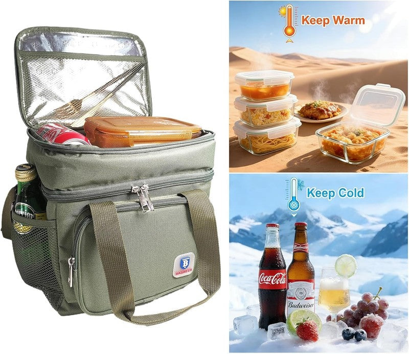 Insulated Lunch Bag Double Deck Lunch Box Picnic Cooling Bag Leakproof Lunchbox 2