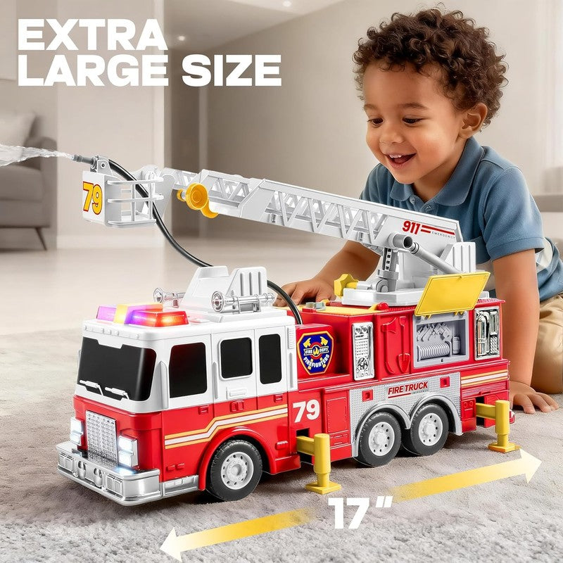 Extra Large Toddler Fire Truck Toys for Boys with 33 Inch Ladder, Lights & Sprin1