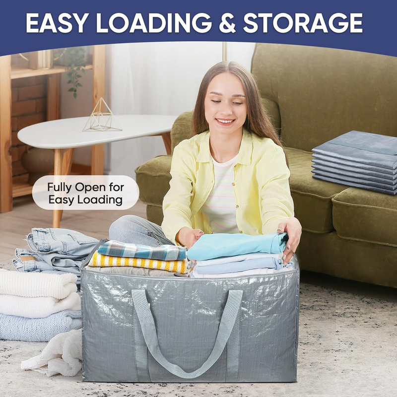 6 Pack Extra Large Heavy Duty Moving Bags Zipper Storage Totes Light Grey6
