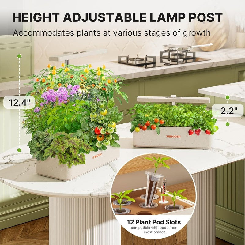 12 Pod Hydroponics System 24W LED Grow Light Indoor Herb Garden Kit Beige2