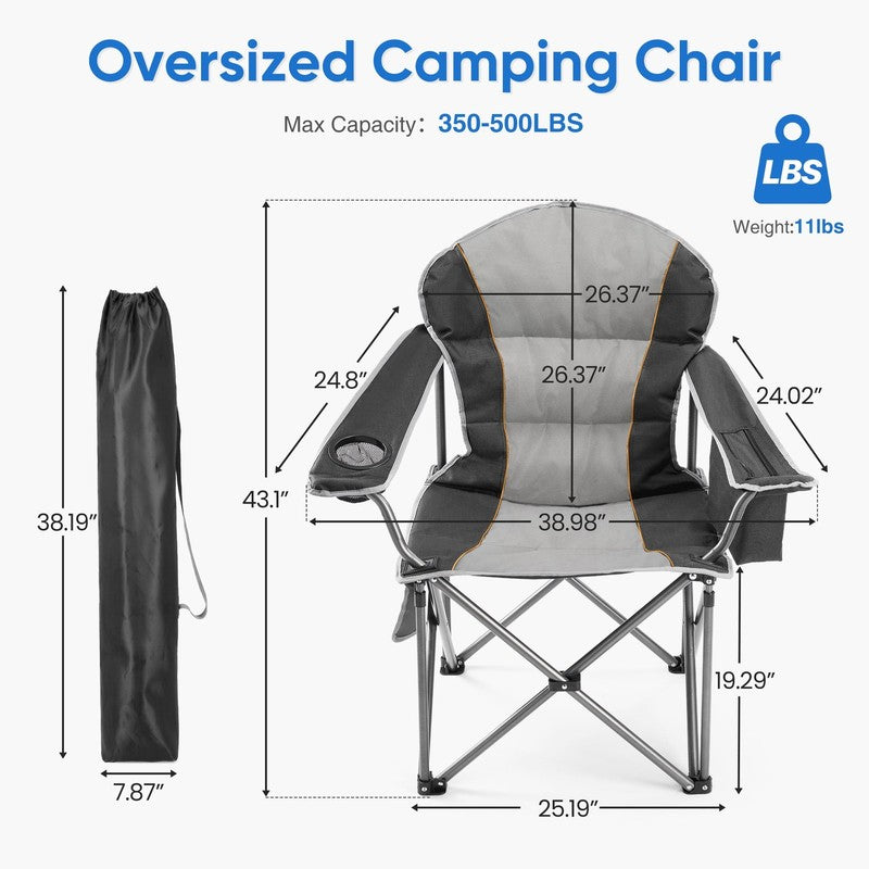 Oversized Camping Folding Chair, Heavy Duty Padded Chair with Cup Holder Storage4