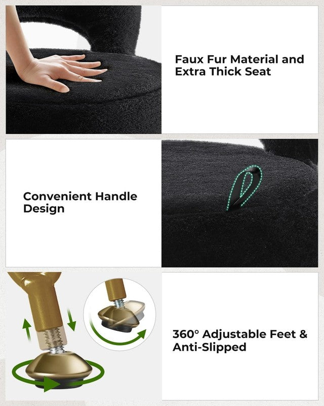 Faux Fur Vanity Stool Chair w/Storage Folding Back Ottoman Black6