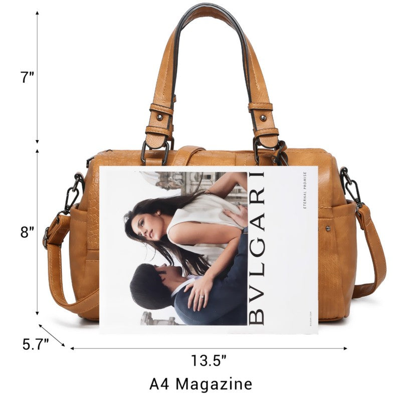 Women Soft Vegan Leather Barrel Bags Large Top Handle Totes Satchel Handbags Sho3