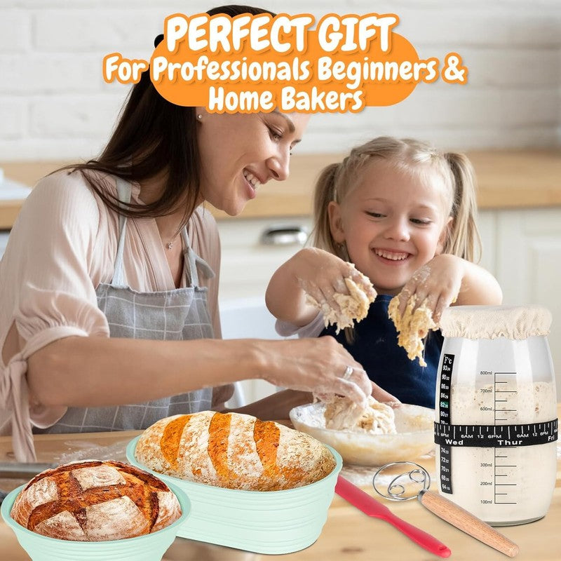 Complete Sourdough Starter Kit 35oz Jar, 15PCS Baking Supplies, Silicone Baskets8
