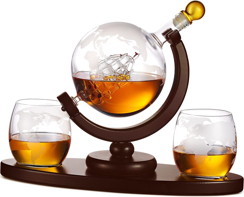 Whiskey Decanter Globe Set 850ml with 2 Glasses Gift for Men Dad9