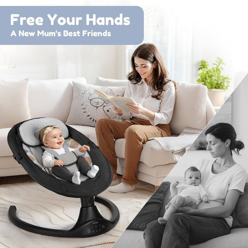 Electric Baby Swing Infant Rocker w/ Remote 5 Speeds Bluetooth Music Black7