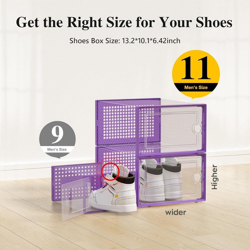 12 Pack X Large Clear Shoe Storage Boxes, Stackable Organizer Bins, Purple1