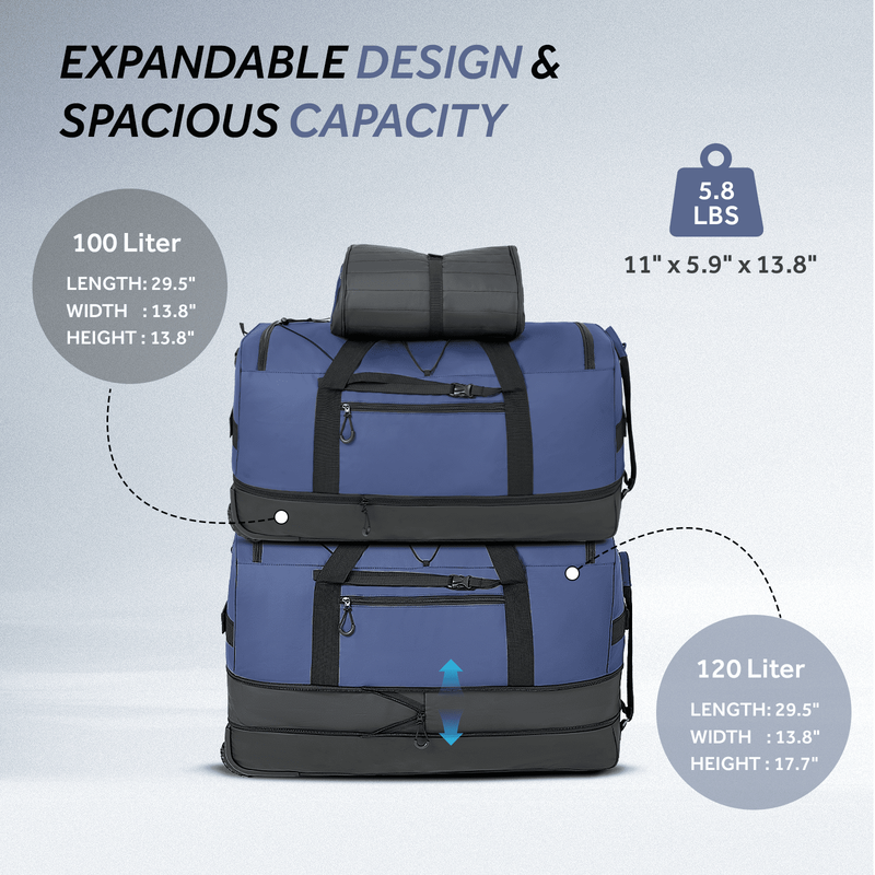 30in Rolling Duffle Bag Expandable 100-120L Waterproof Heavy Duty2