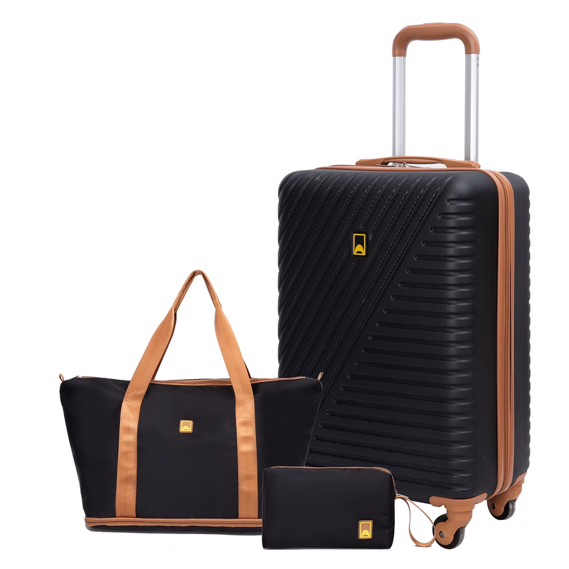 3 Piece Carry On Hardside Luggage Set Spinner Wheels Travel Bag Toiletry Black0