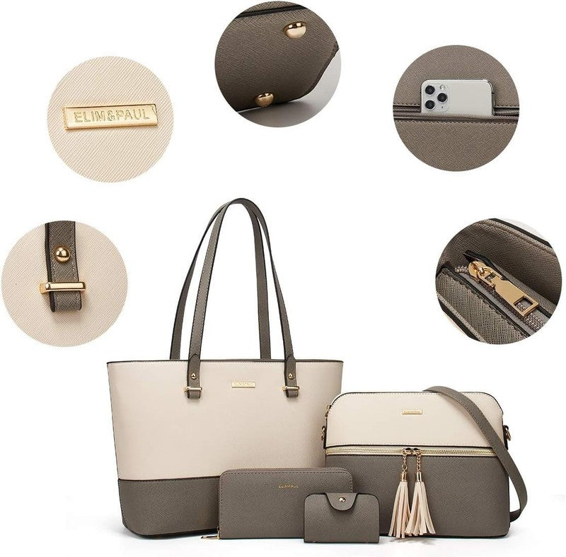 Women Fashion Synthetic Leather Handbag Set 4PCS Tote Shoulder Satchel Purse2