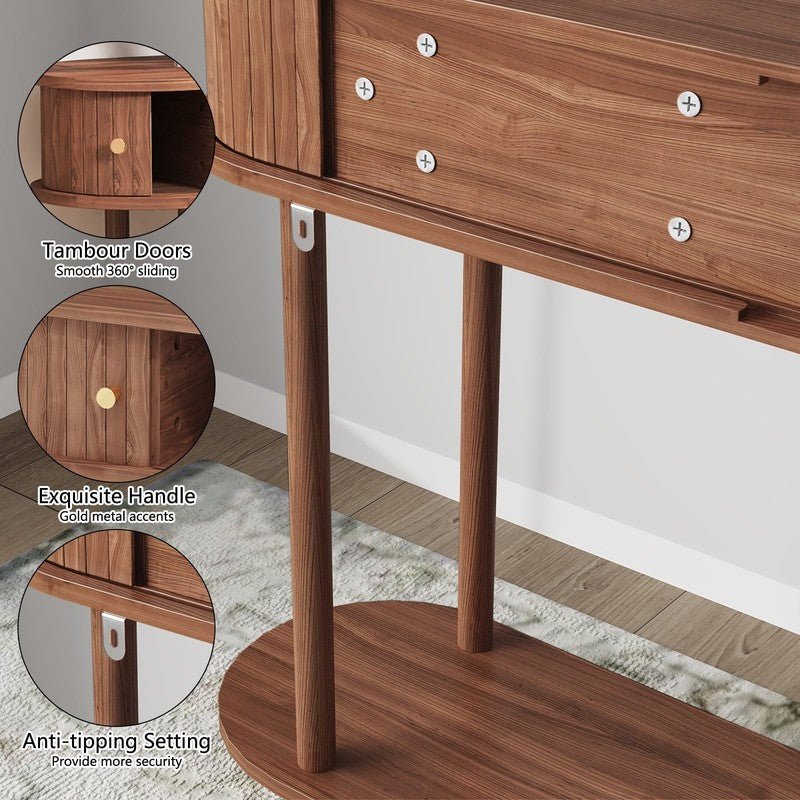 47.2in Farmhouse Console Table Entryway w/ 2 Tambour Doors Brown3