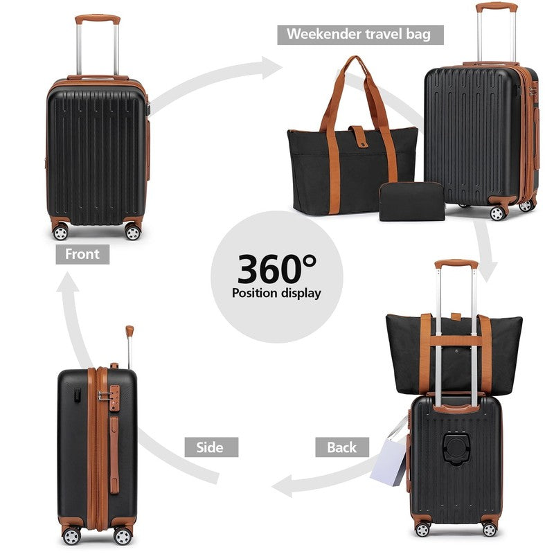 3 Piece Hardside Carry On Luggage Set 20" TSA Lock Spinner Wheels Travel4