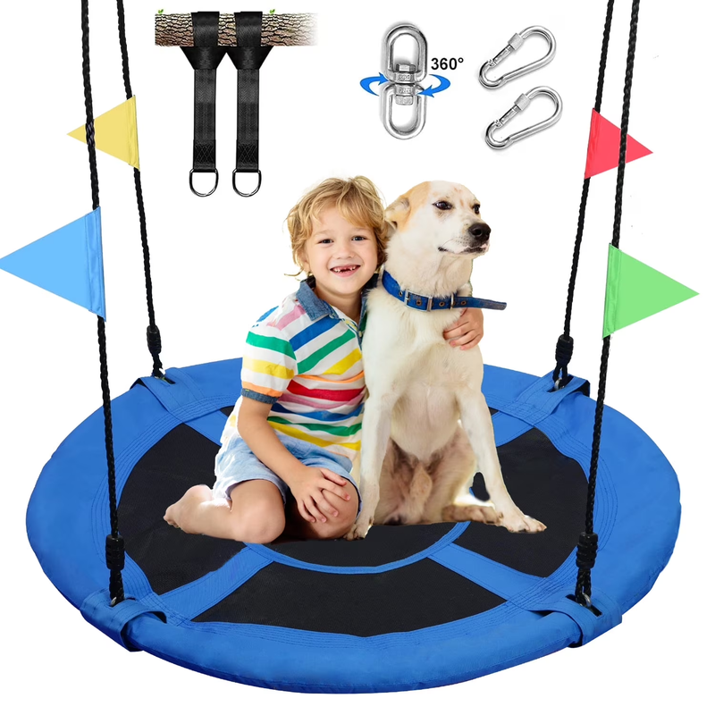 40" Saucer Tree Swing for Kids & Adults, Adjustable Rope Flying Seat, Blue8