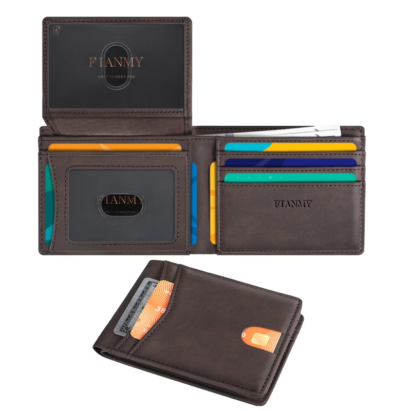 Men's Slim Leather RFID Blocking Bifold Wallet 2 ID Windows 15 Card Holder10