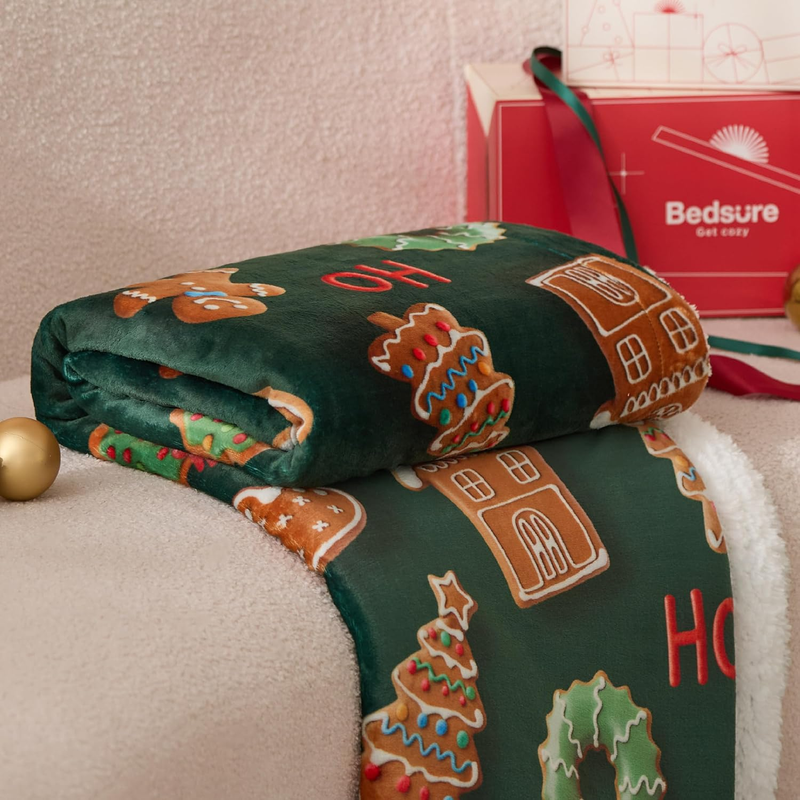 Christmas Throw Blanket Soft Sherpa 3D Gingerbread Couch Sofa Bed 50"x60" 6