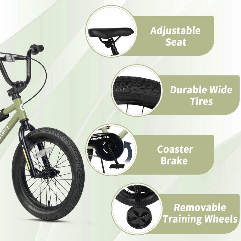 18in Kids BMX Bike w/ Training Wheels Coaster Brake Ages 6 9 Army Green2