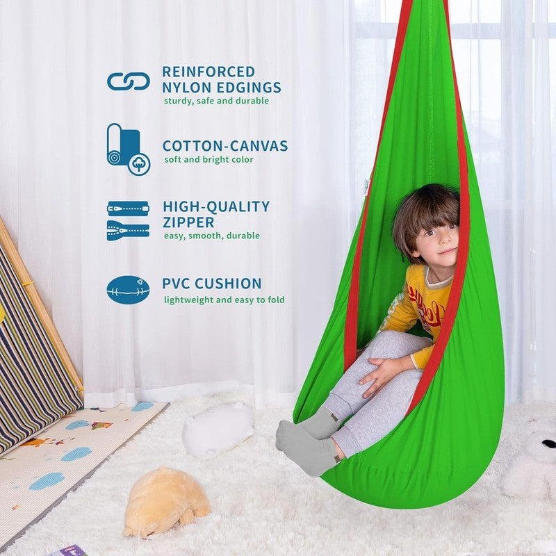 Kids Pod Swing Seat Cotton Hammock Sensory Chair Indoor Outdoor Green2