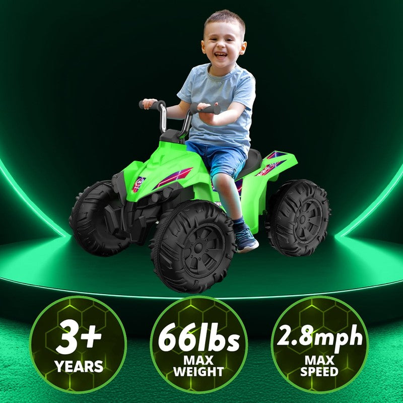 Kid Trax 12V Glow ATV Ride On Toy, Green, with LED Lights, Rechargeable Battery,3