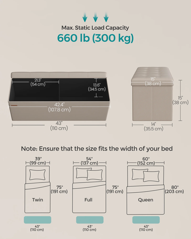 Mazie Collection - 43 Inches Folding Storage Ottoman Bench, Synthetic Leather, H1