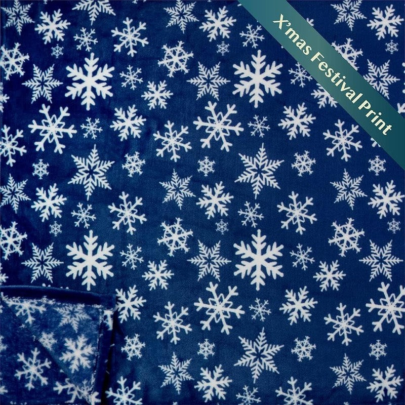 Christmas Throw Blanket Navy White Snowflake Fleece Soft Warm Plush 50"x60"3