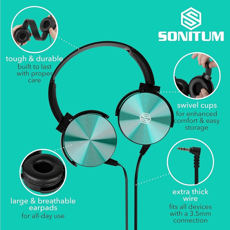 Kids Headphones Bulk 5 Pack, Student on Ear Color Varieties, Comfy Swivel Earpho3