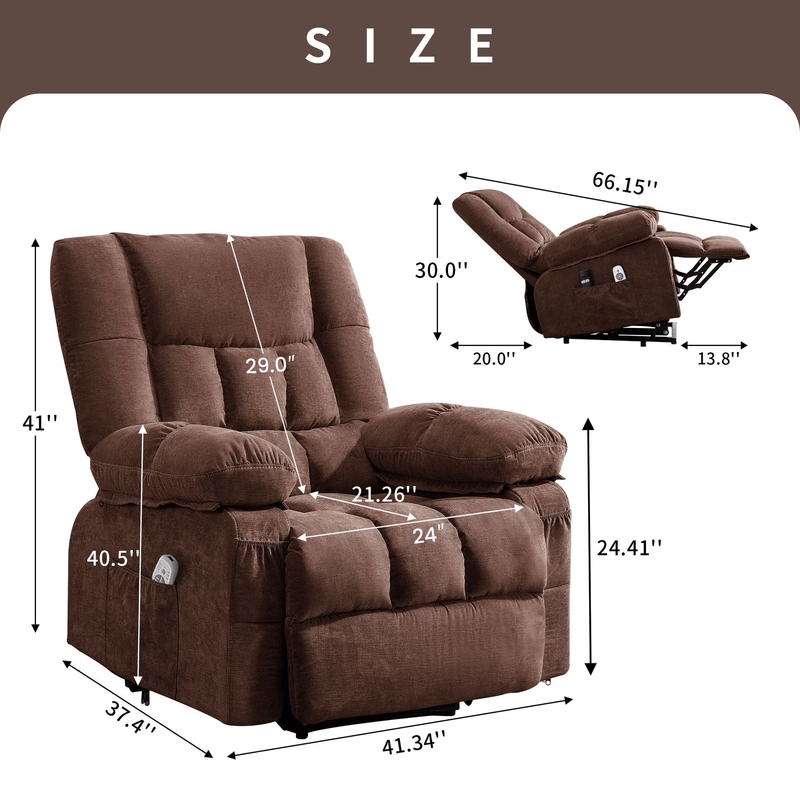 Power Lift Recliner Chair Heat Massage Infinite Position USB Port Brown1