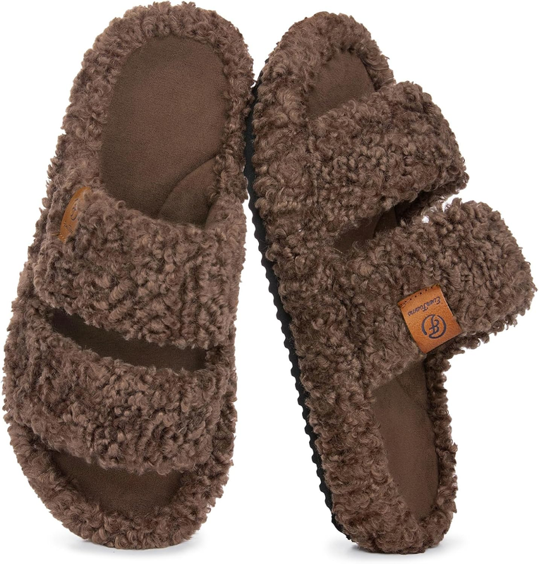 Womens Fuzzy Open Toe Slippers Soft Comfy Memory Foam Indoor House Shoes10