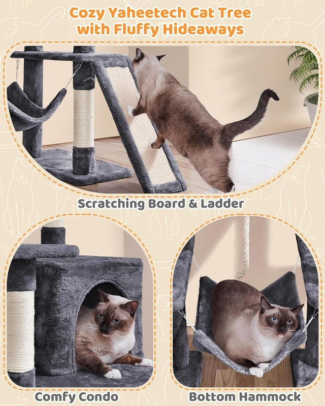 Large Multi-Level Cat Tree, 63 Inches Tall with Sisal-Covered Scratching Posts, 5