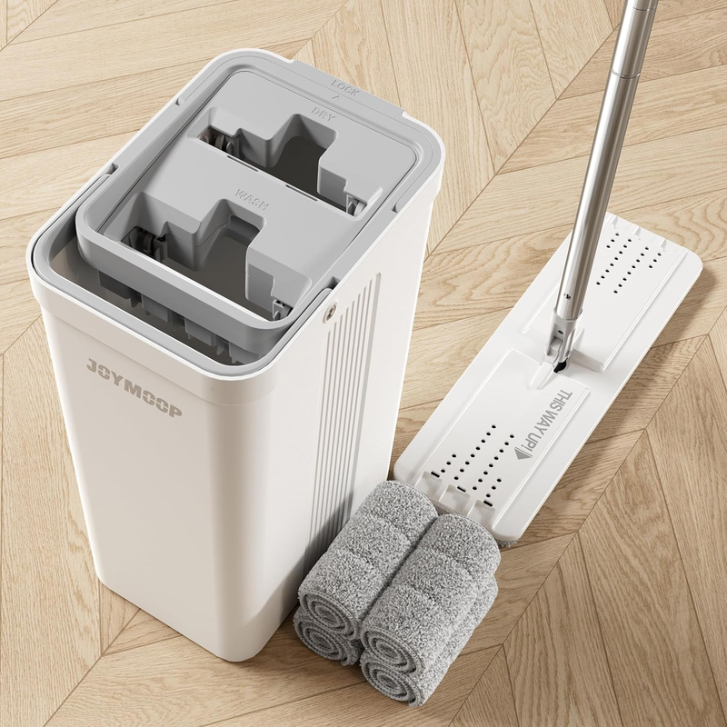Mop and Bucket Set with Wringer, Flat Mops for Floor Cleaning, Wall Mop Cleaner 8