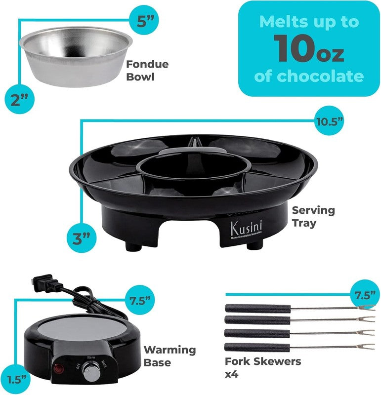 Electric Fondue Pot Set, Temp Control, 4 Forks, Trays, Chocolate Gift Kit2