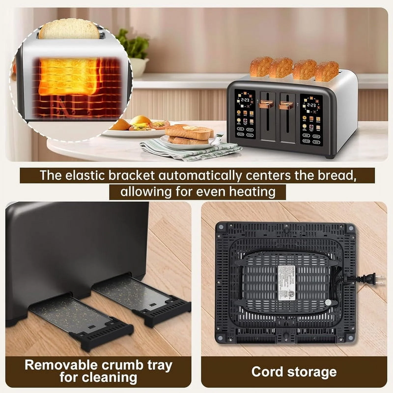 4 Slice Toaster Touch Screen Long Slot, Touch Screen for Dual Control, 7 Shade S5