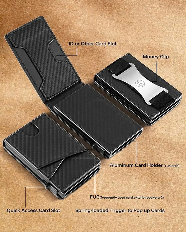 Minimalist Slim Wallet, Men Wallets with POP up Card Holder, RFID Blocking5