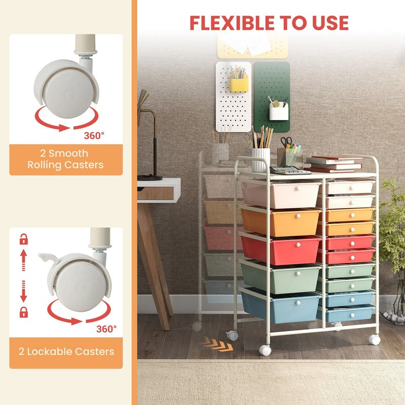 15 Drawer Rolling Storage Cart Tools Scrapbook Paper Office School Organizer Mul6
