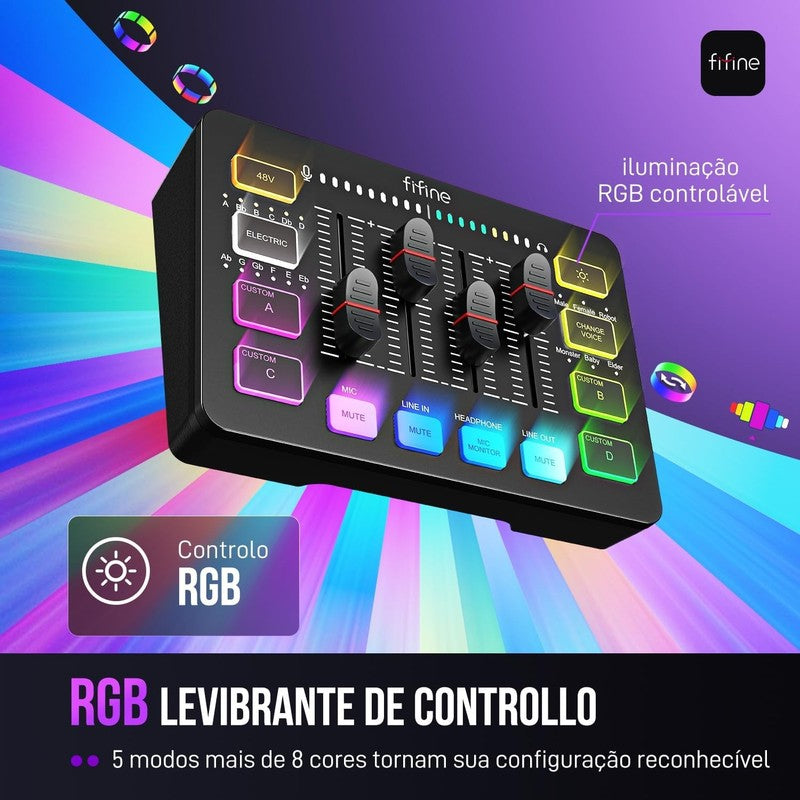 Gaming Audio Mixer RGB PC Mixer with XLR Mic, Volume Fader, Phantom Power SC35