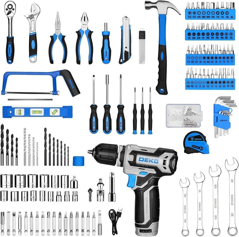 12V Cordless Drill Tool Kit Hand Toolbox Mechanic Set Home Repair Blue3