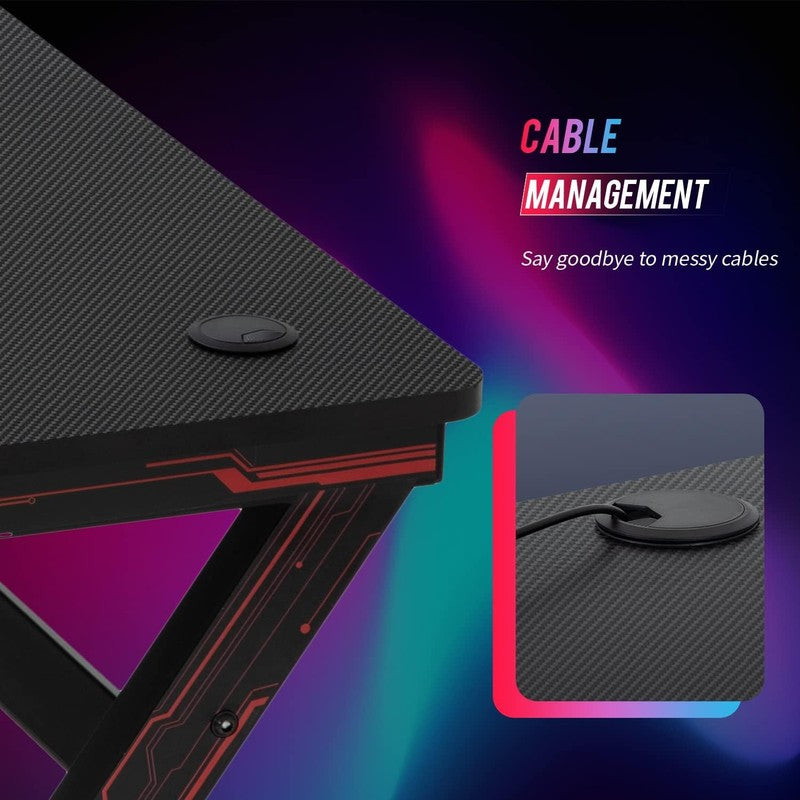 47" Gaming Desk Computer Table Carbon Fiber PC Workstation w/ Cup Holder Black6
