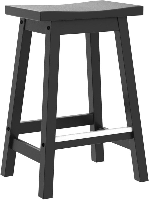 Bar Stools Set of 2, Wooden Saddle Stools 24 Inch Heigh, Bar Chairs Seat with Fo4