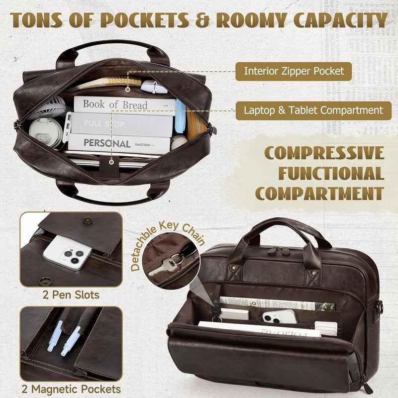 Mens Laptop Bag PU Leather Messenger 15.6in Briefcase Vintage Business Satchel2