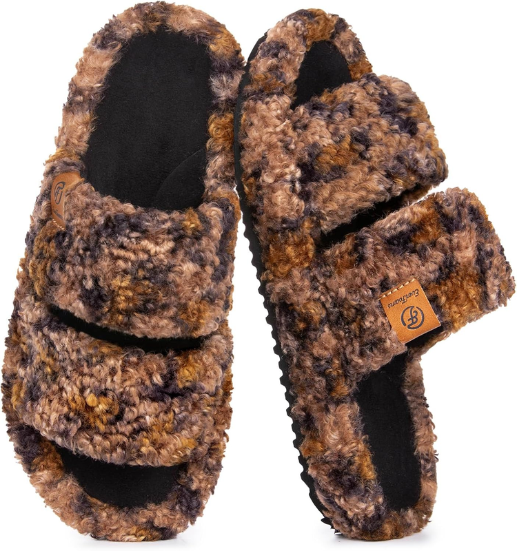 Womens Fuzzy Open Toe Slippers Soft Comfy Memory Foam Indoor House Shoes10