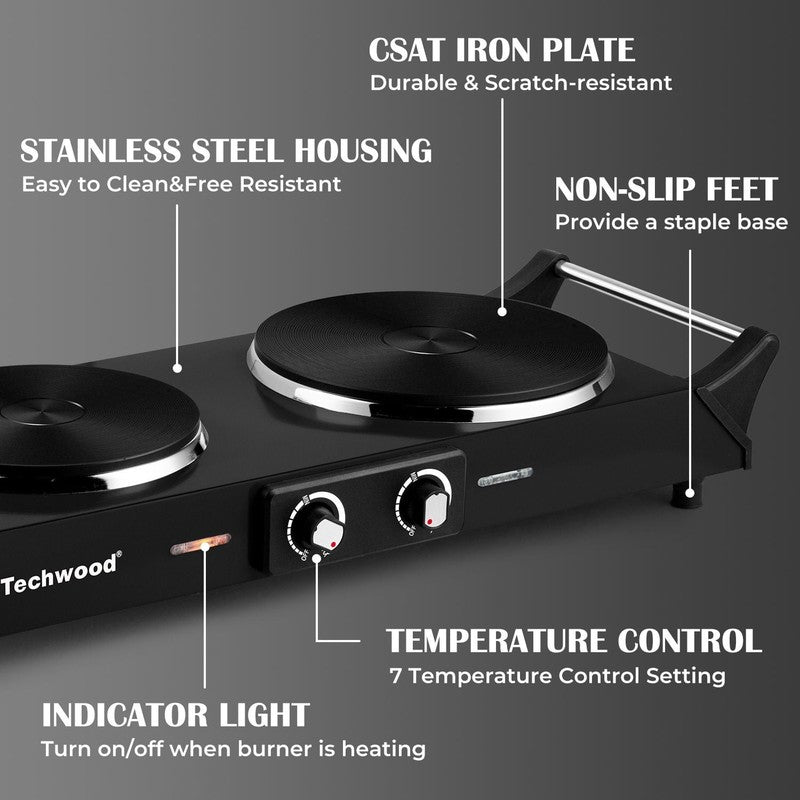 Hot Plate Electric Single Burner 2 Coil Stainless Steel 23.94"3