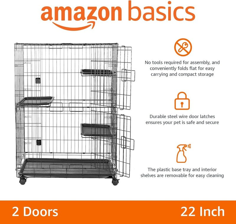 Large 3 Tier Cat Cage Playpen Crate Kennel 35.8x22.4x50.6 Black1