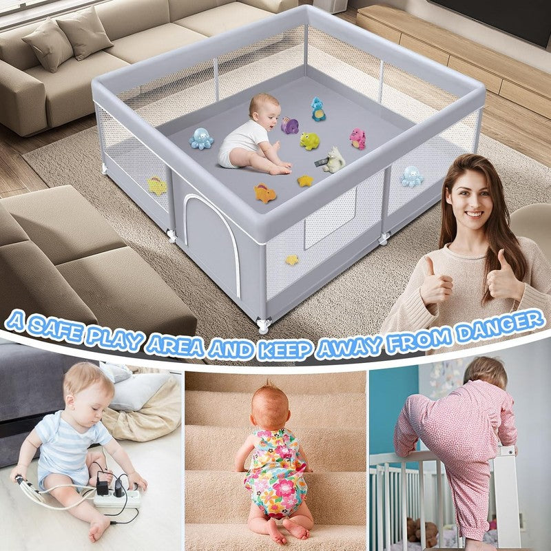 Deluxe Baby Playpen 50x50 Inch - Indoor/Outdoor Soft Mesh Playard in Grey4
