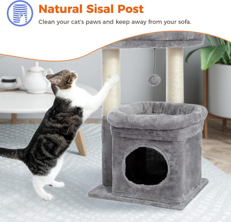 Cat Tree Tower for Indoor Cats with Condo, Sisal Scratching Posts & Pom Pom5