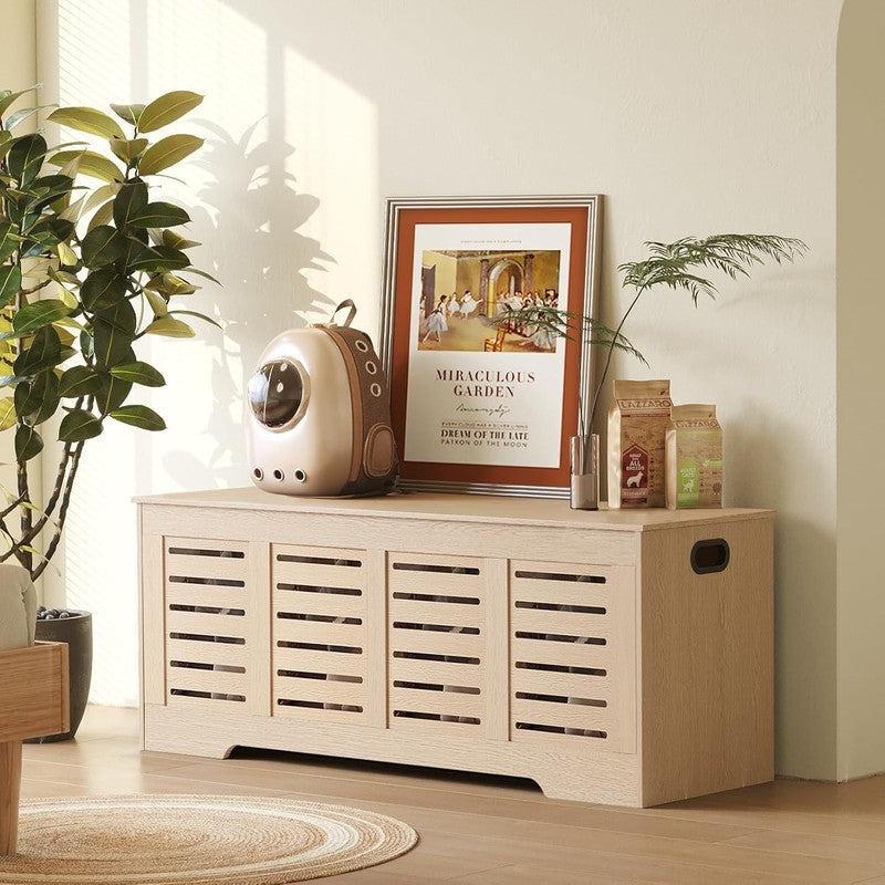 47.3'' Wooden Storage Chest Flip Top Entryway Shoe Bench Natural8