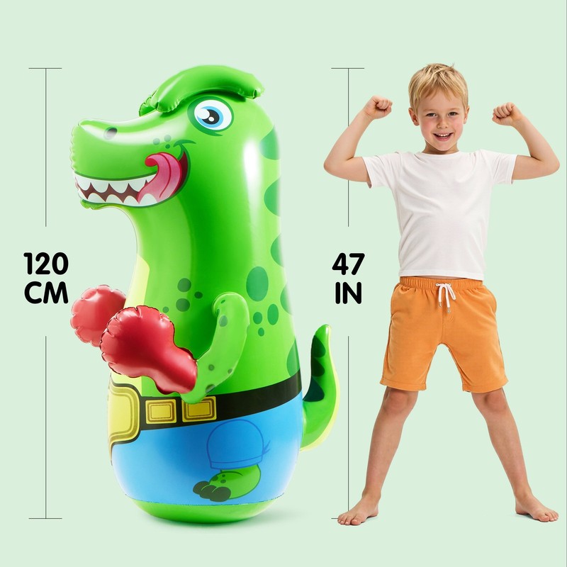Inflatable Dinosaur Punching Bag for Kids,47”Tall Boxing Bag for Kids with Bounc1